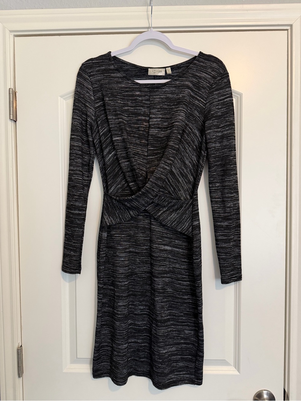 RD Style Black Heather Long Sleeve Twist-Waist Dress
